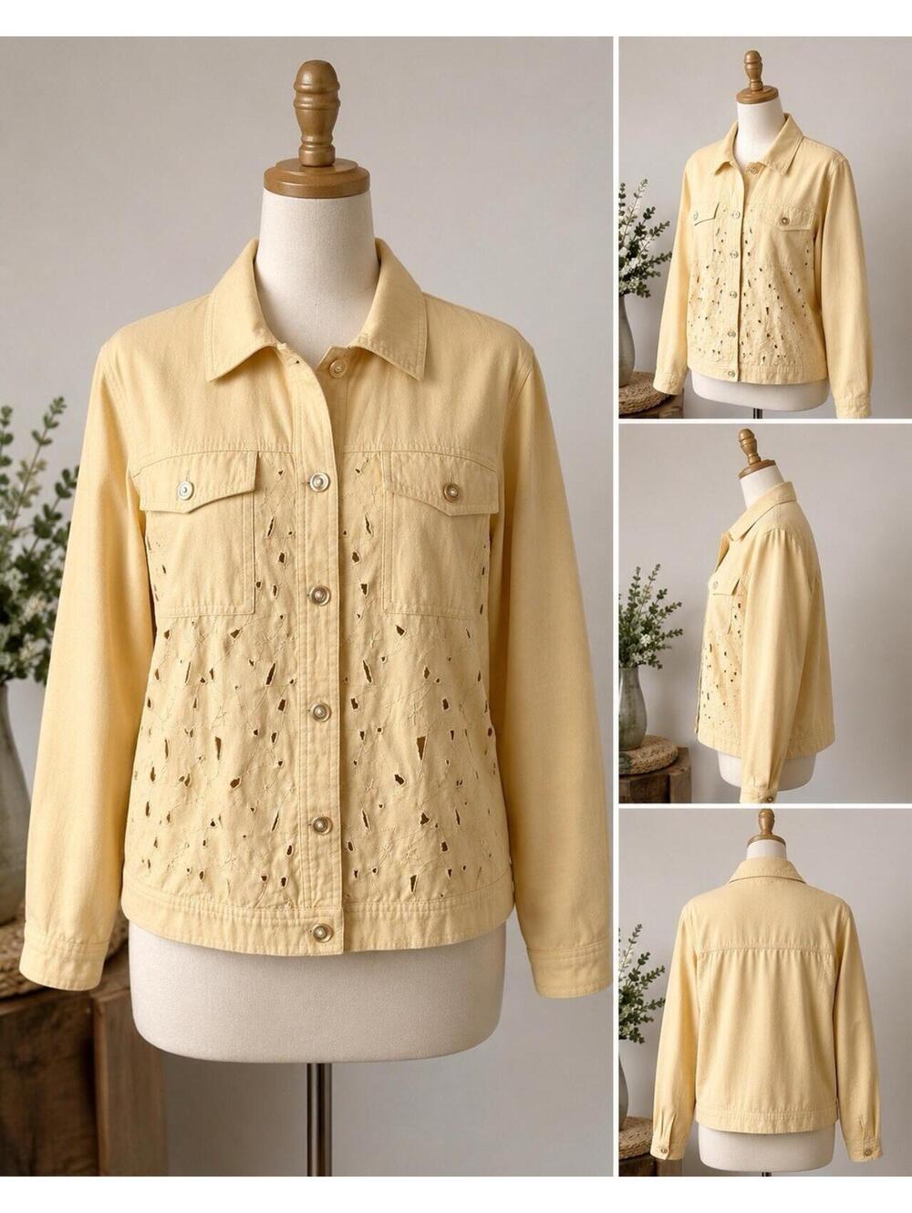 220 Hickory M Buttercream Natural 100% Silk Cut Away Art To Wear Jacket Blazer